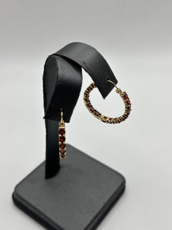 14k Yellow Gold Garnet Hoop Earrings | 5.2g