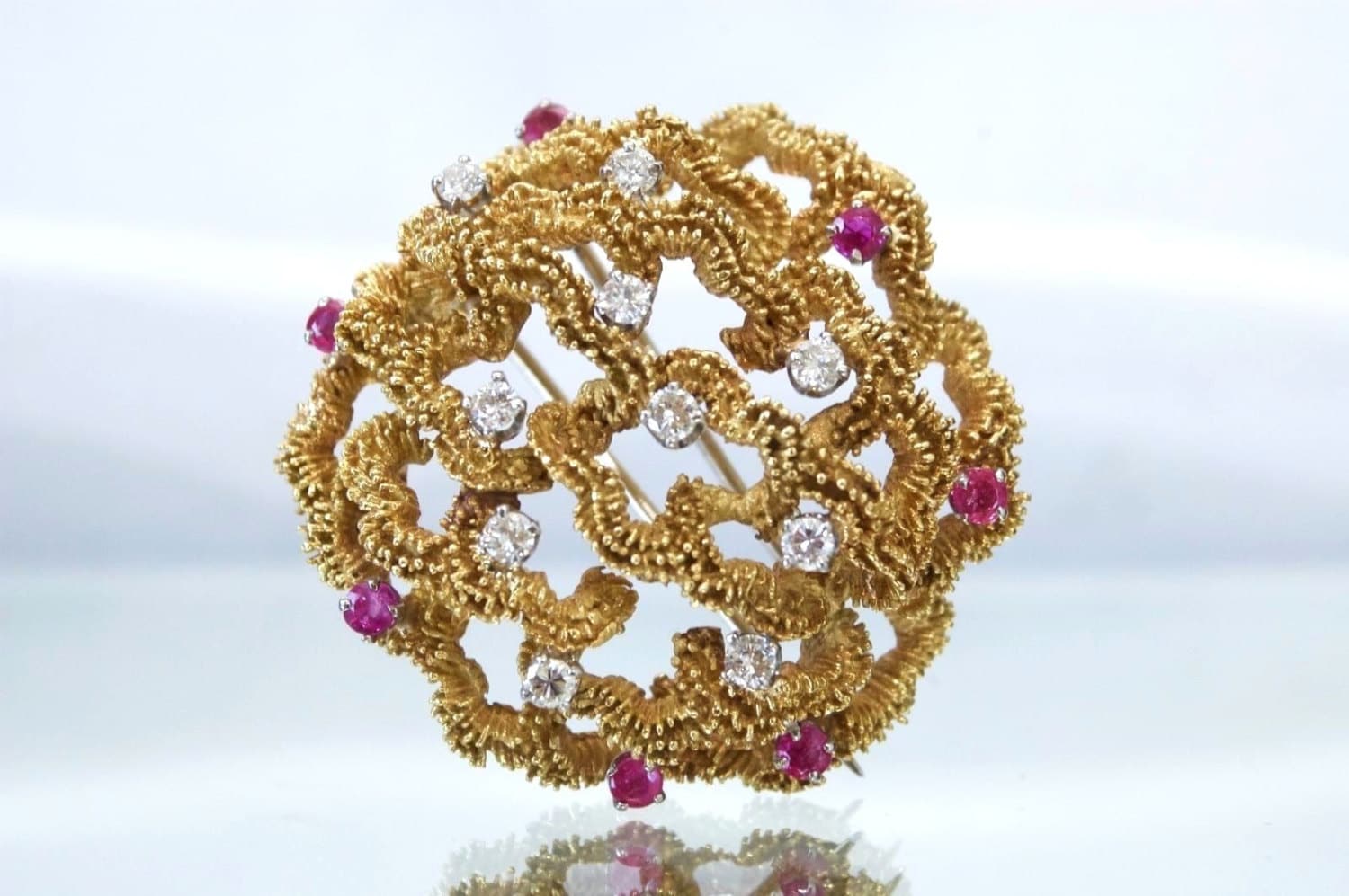 置物 Ruby Estate 18k Gold Ruby & Diamond Fur Clip/brooch 1.85TCW 32.3g