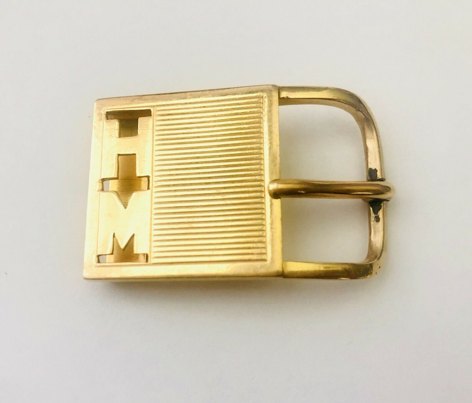 Vintage 14K Solid Yellow Gold Belt Buckle hm Monogram 23.8 Grams