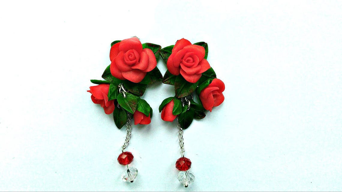 Red rose set red rose Necklace bridal jewelry pendant red Etsy