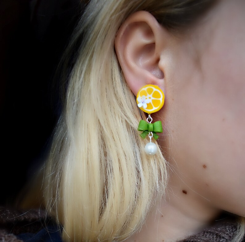 Lemon earrings Flowering Lemon earrings citrus earrings Etsy