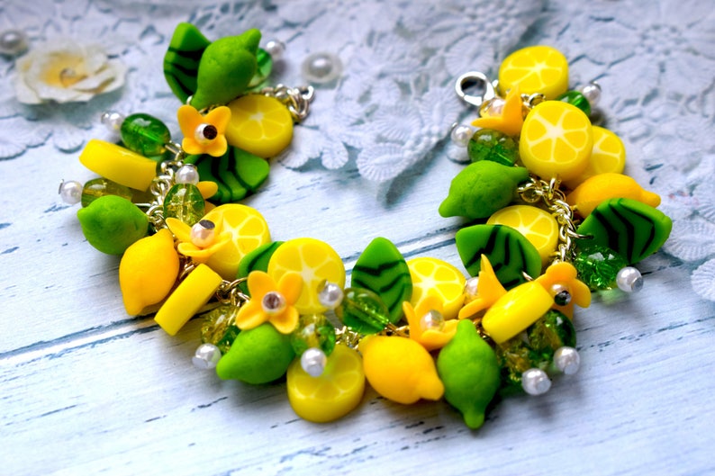 Lime bracelet lemon pendant Citrus Lemon Jewelry Flowering Etsy