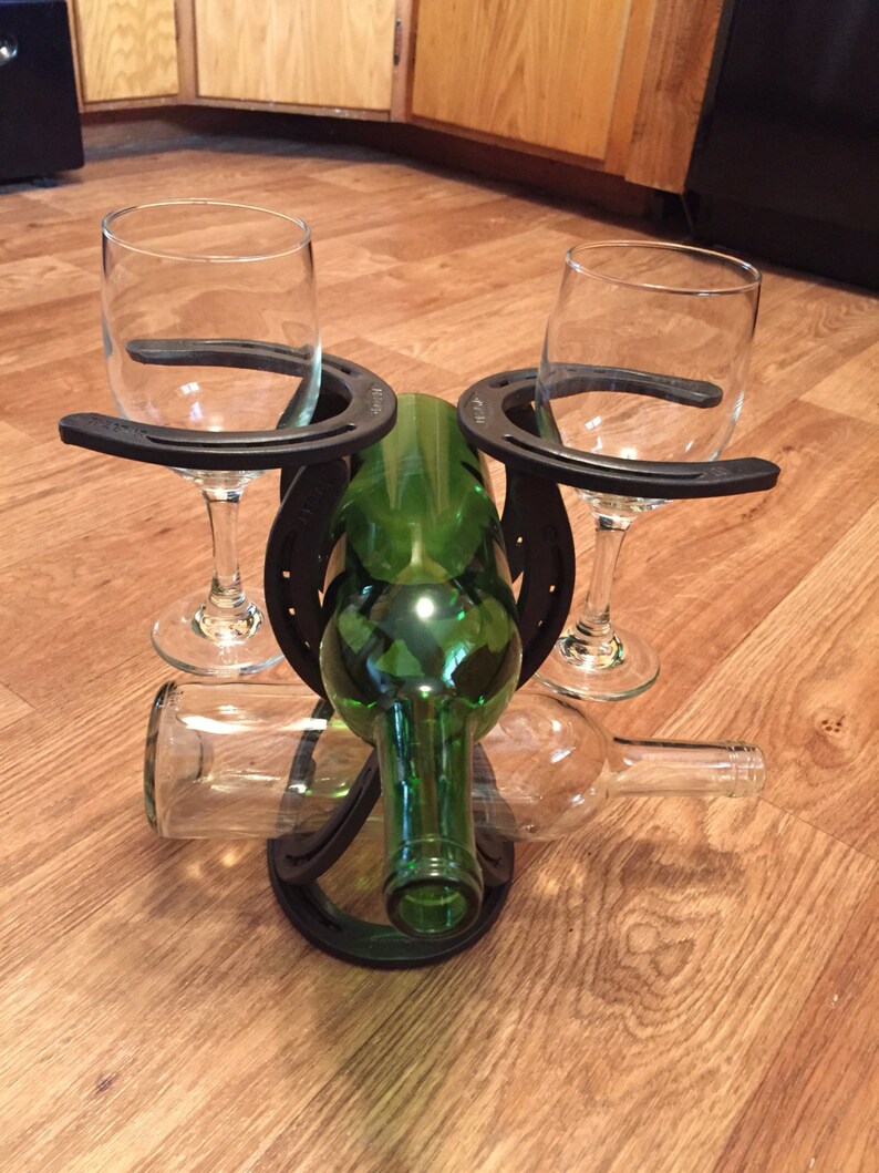 Horseshoe Wine bottle & Wine glass holder horseshoe art Etsy