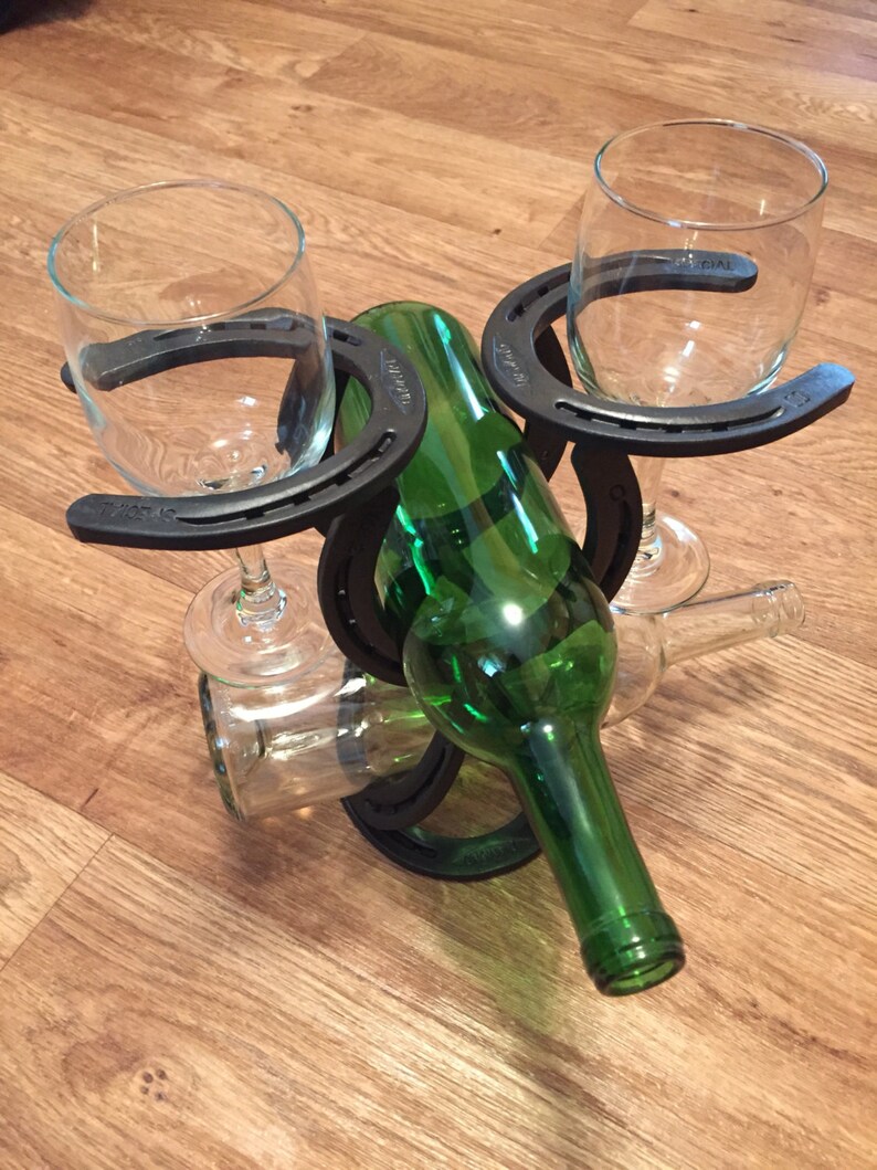 Horseshoe Wine bottle & Wine glass holder horseshoe art Etsy