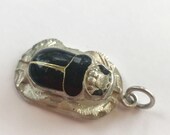 Vintage sterling silver and enamel scarab beetle pendant egyptian revival