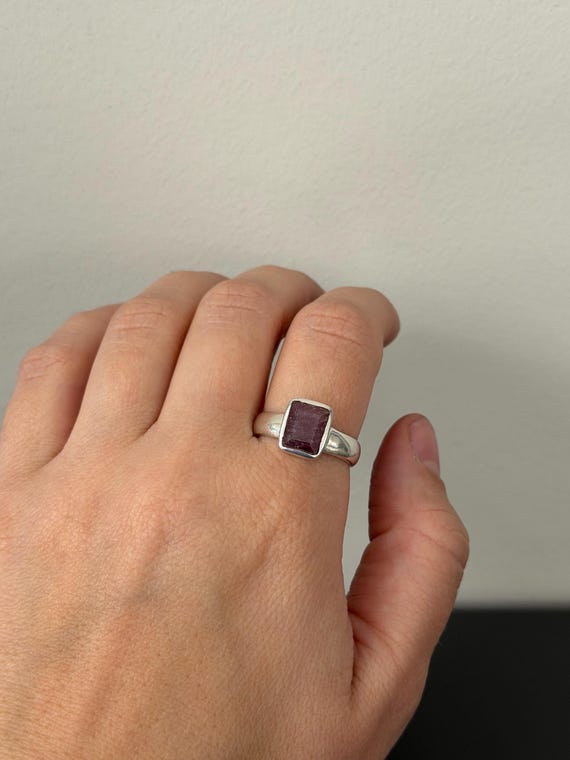 Sterling Silver Rough Ruby Bezel Set Ring Size 9 - image 2