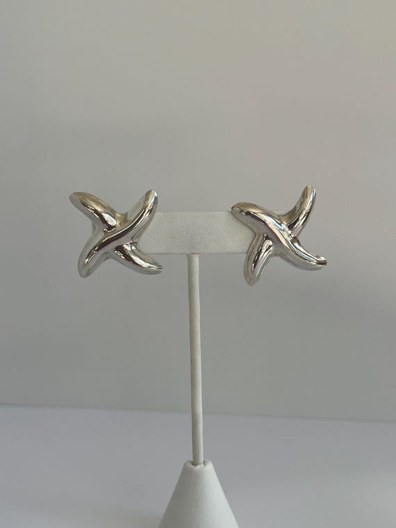 Sterling Silver Large X Statement Post Earrings - image 4