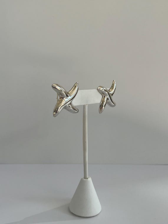Sterling Silver Large X Statement Post Earrings - image 3