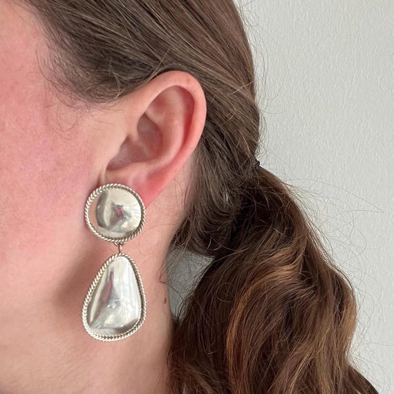 Sterling Silver Jumbo Double Dangle Post Earrings - image 4