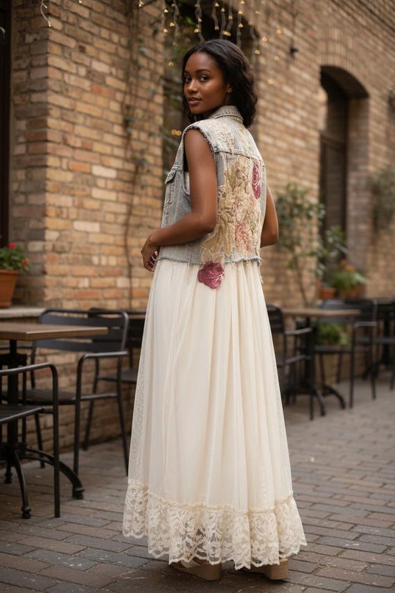 maxi dress with jean vest Kreyola's Journeys: What I Wore: Maxi Dress with The Denim Vest
