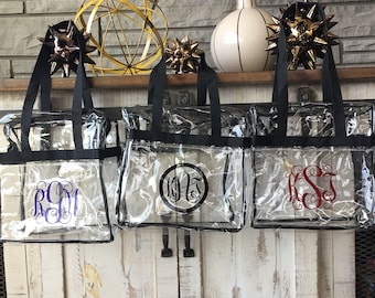 Football Stadium Approved clear bag with Monogram / Clear Tote with Zipper Closure 12x12x6