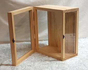 12 × 10 x 6 Wooden Shadow Box / 3 Sided Glass / Hinged Glass Lid / Display Case Box / 3 Sided Glass Shadow Box / 3 Sided View / 3D Display