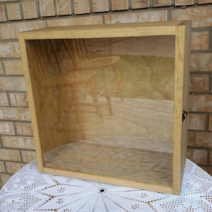 15 x 15 x 7 Wooden Shadow Box / Hinged Glass Lid / Display Case Box