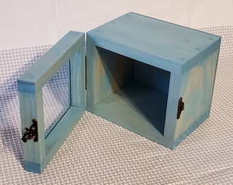 4 1/2 x 5 1/2 x 5 1/2 Wooden Shadow Box / Hinged Glass Lid / Display Case Box
