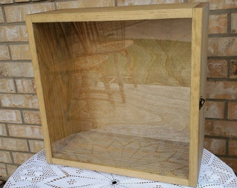 15 x 15 x 7 Wooden Shadow Box / Hinged Glass Lid / Display Case