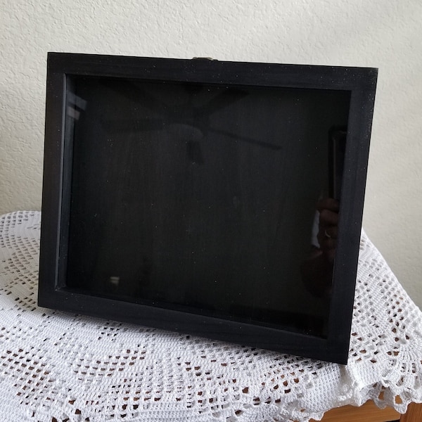 8 x 10 x 3/4 Wooden Shadow Box / Hinged Glass Lid / Kickstand / Display Case Box