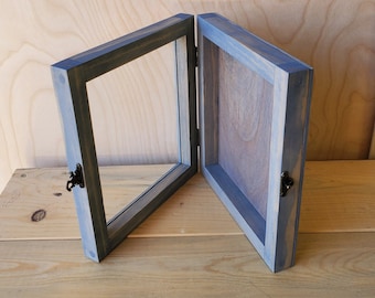 7 x 6 x 1 1/2 Wooden Shadow Box / Hinged Glass Lid / Display Case Box / Keepsake Shadow Box / Memory Display Case / Thin Shadow Box
