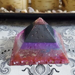 3 Inch Multi Layered and Colors Resin Pyramid with Hearts and Glitter