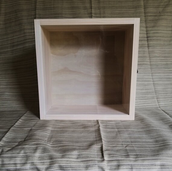 Details about   Deep shadow box with glass unfinished wood 12 x 12 x 5 memory box 