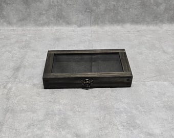 4 x 7 x 3/4 Wooden Shadow Box / Hinged Glass Lid / Display Case Box / Thin Shadow Box / Picture Shadow Box / Slim Display Case