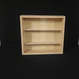 18 x 16 1/2 x 4 Wooden Shadow Box / Hinged Glass Lid / 2 Shelves / Display Case Box
