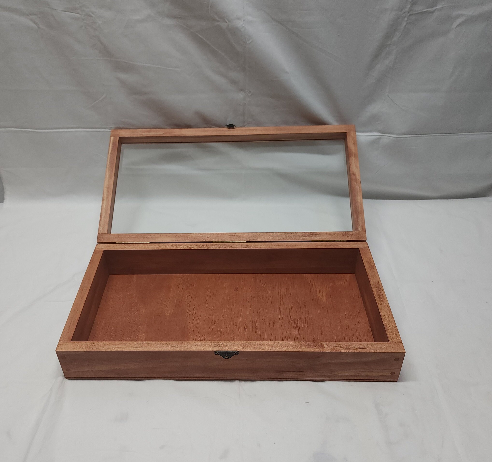 19 X 9 X 3 1/4 Wooden Shadow Box / Hinged Glass Lid / Display Case Box ...