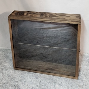 18 x 16 1/2 x 4 Wooden Shadow Box / Hinged Glass Lid / 1 Shelve / Display Case Box