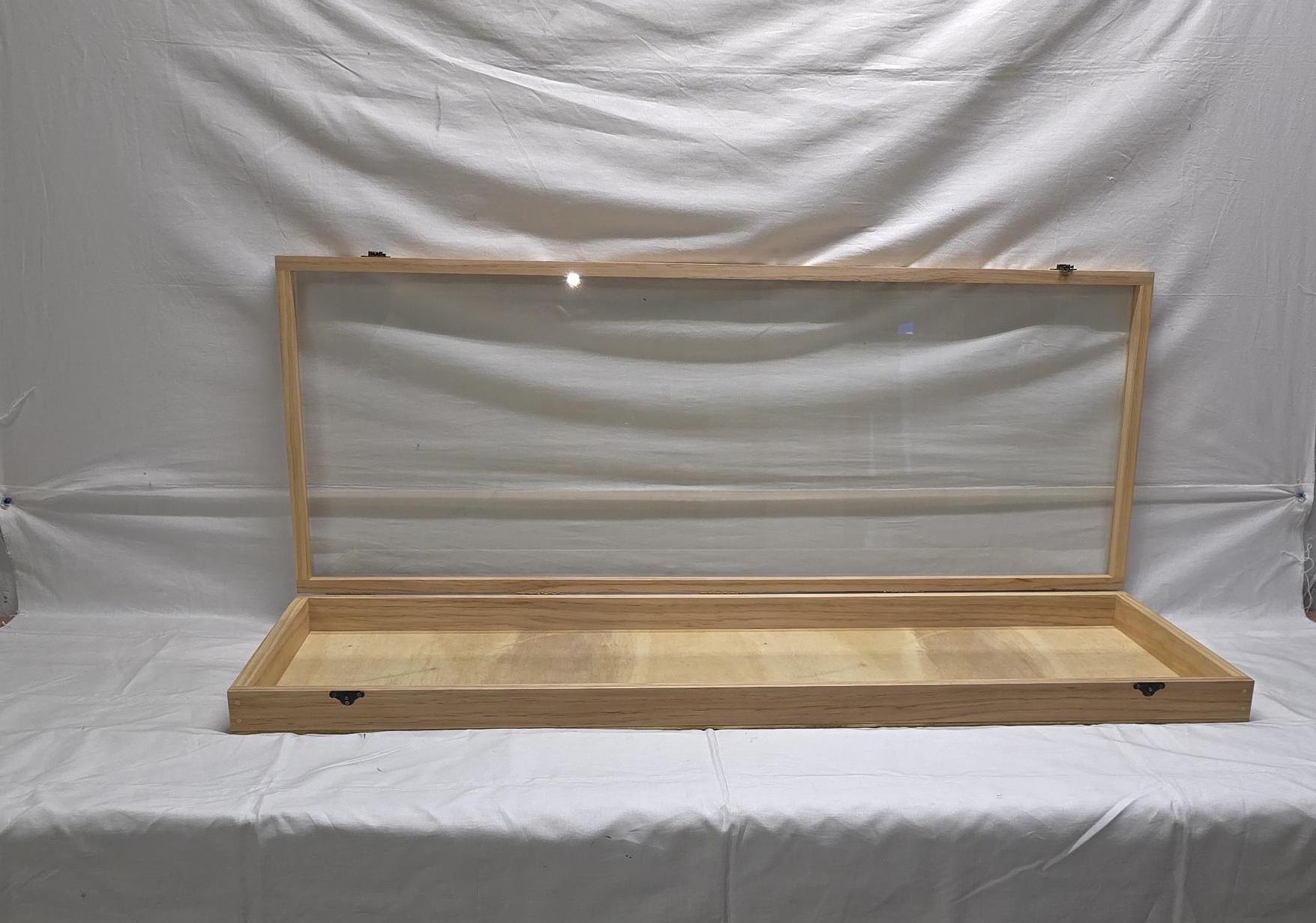 45 X 16 X 2 1/2 Wooden Shadow Box / Hinged Glass Lid / Display Case Box ...