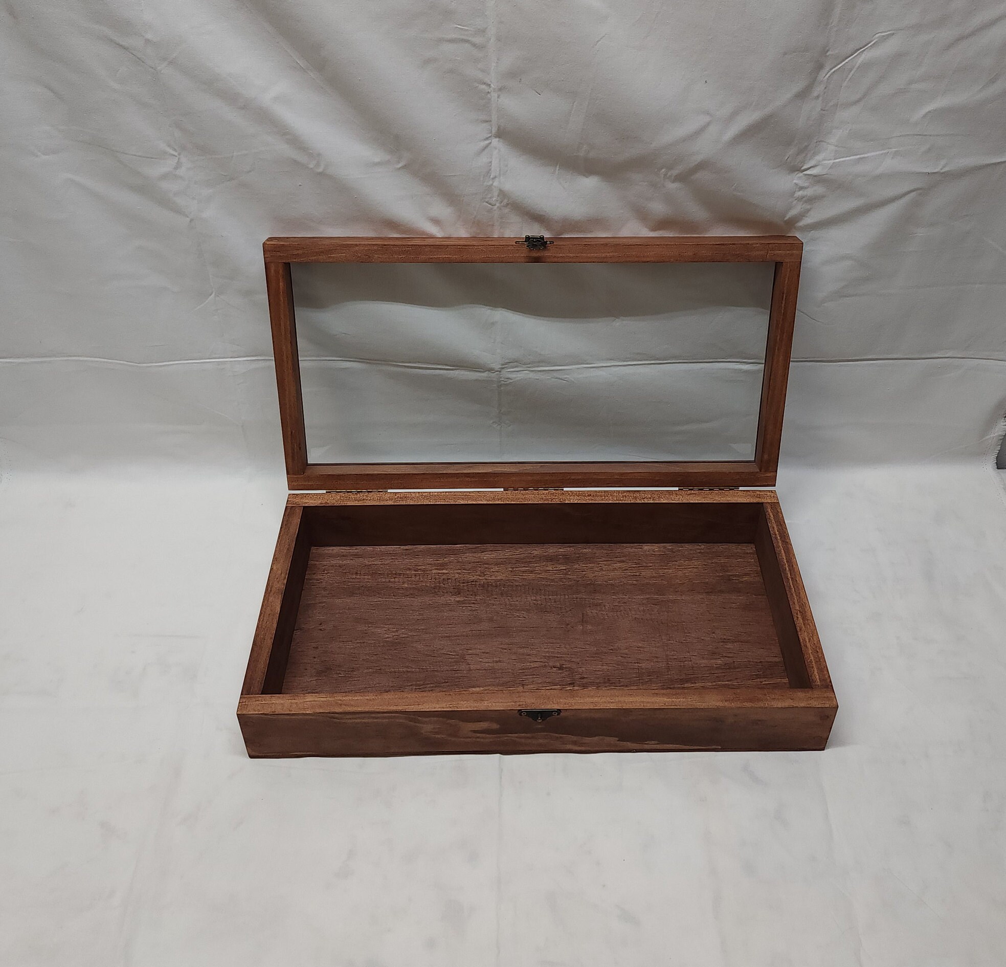 19 X 9 X 3 1/4 Wooden Shadow Box / Hinged Glass Lid / Display Case Box ...