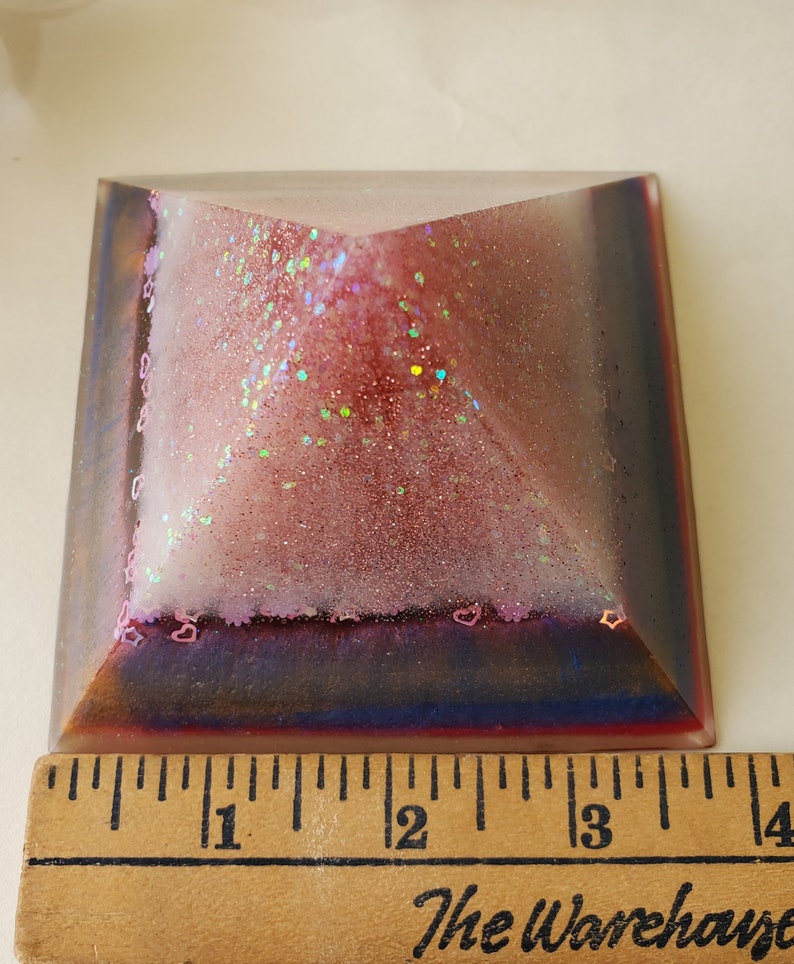 3 Inch Multi Layered and Colors Resin Pyramid with Hearts and Glitter