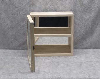 14 x 14 x 8 Wooden Shadow Box / Hinged Glass Lid / 1 Shelf In Center / Display Case / Mirror On Inside / Wooden Home Decor / Mirror Display