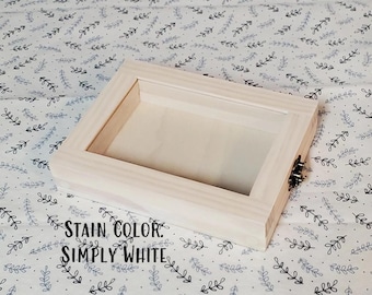 3 1/2 x 5 x 3/4 Wooden Shadow Box / Hinged Glass Lid / Display Case