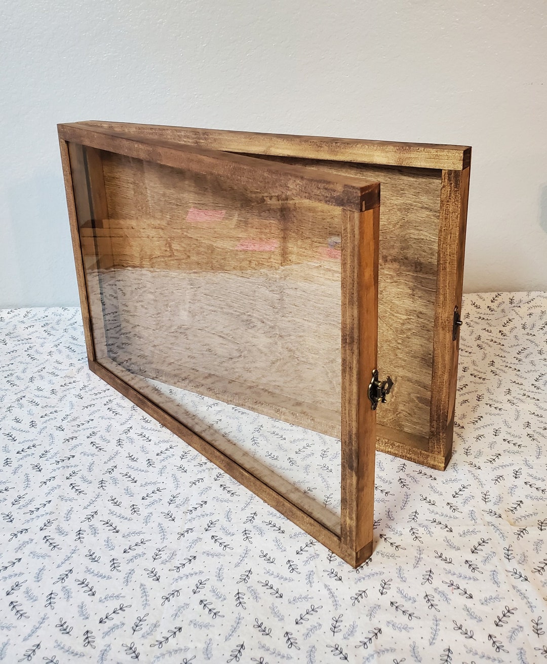 18 X 12 X 1 1/2 Wooden Shadow Box / Hinged Glass Lid / Display Case Box