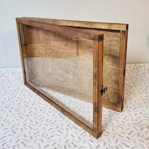 18 x 12 x 1 1/2 Wooden Shadow Box / Hinged Glass Lid / Display Case Box