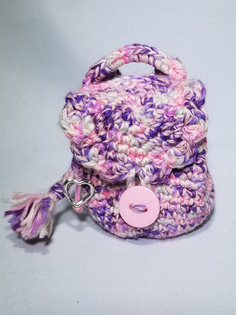 Miniature Crocheted Backpack Handmade Keychain Coin Purse Flower Garden Small Stash Bag Pouch and Coin Purse Doll Backpack Purse Fob