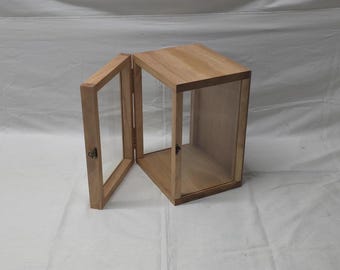 10 1/2 x 7 1/2 x 6 Wooden Shadow Box / 3 Sided Glass / Hinged Glass Lid / Display Case Box / 3D View / Memory Display Case