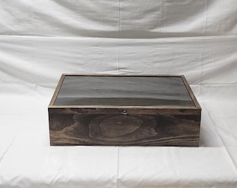 24 x 15 x 6 1/2 Wooden Shadow Box / Hinged Glass Lid / Large Display Case / Large Shadow Box / Deep Shadow Box / Deep Display Case