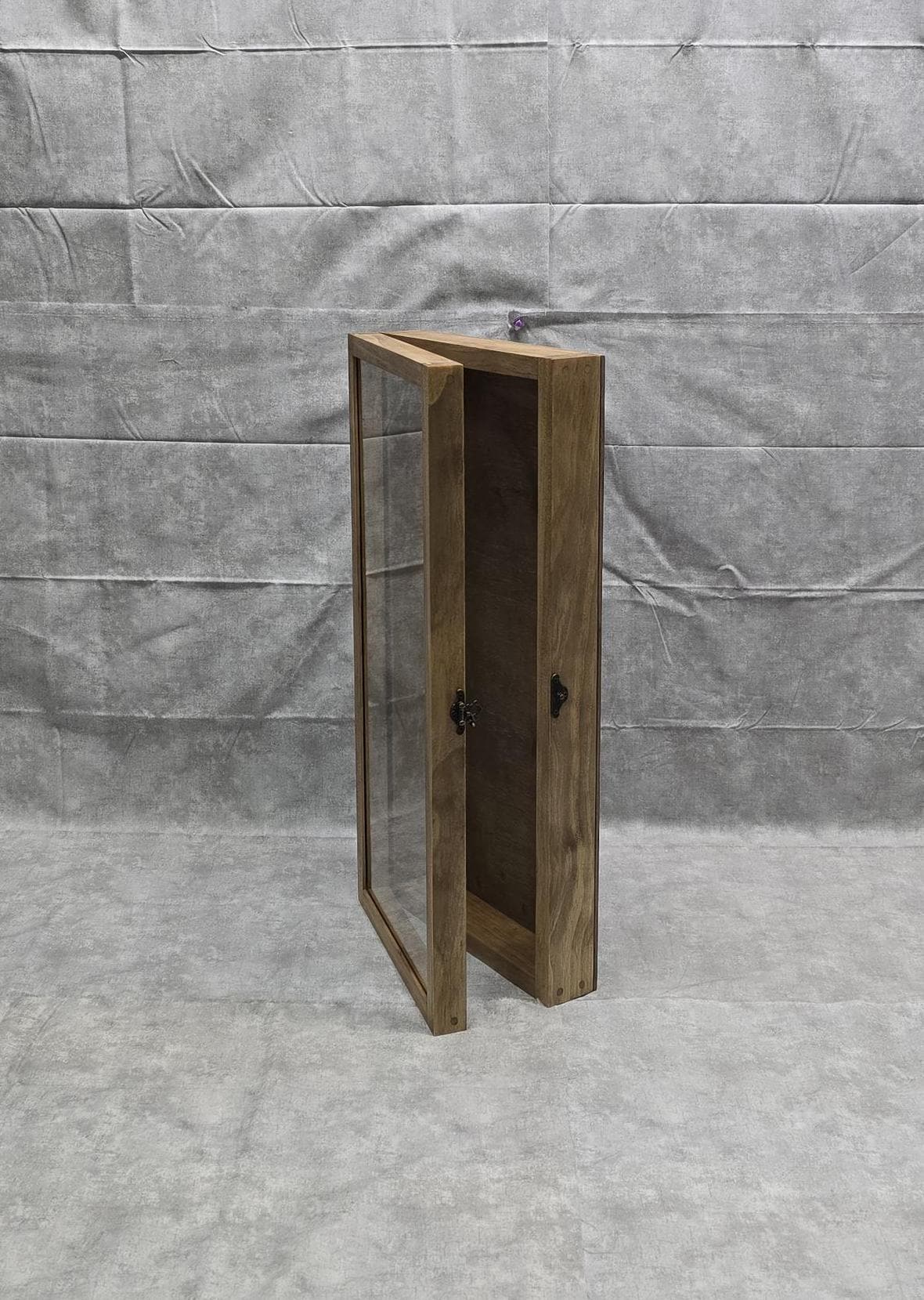 20 X 8 3/4 X 2 1/2 Wooden Shadow Box / Hinged Glass Lid / Display Case ...