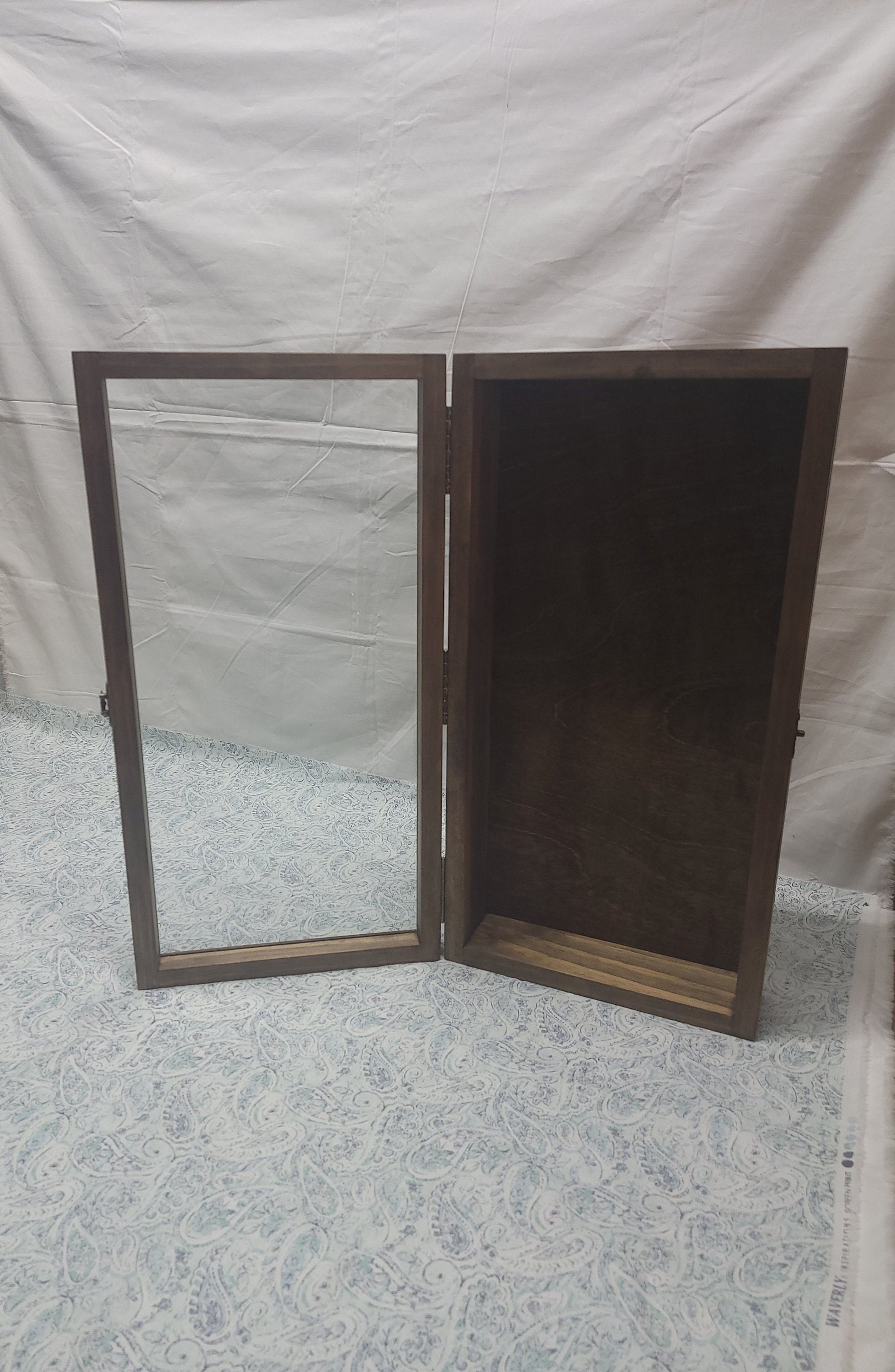 19 X 9 X 3 1/4 Wooden Shadow Box / Hinged Glass Lid / Display Case ...