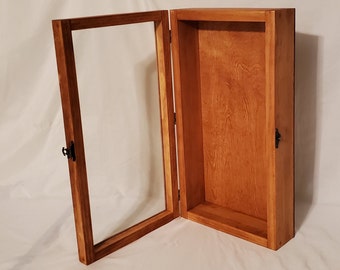 16 x 8 x 3 1/4 Wooden Shadow Box / Hinged Glass Lid / Display Case Box