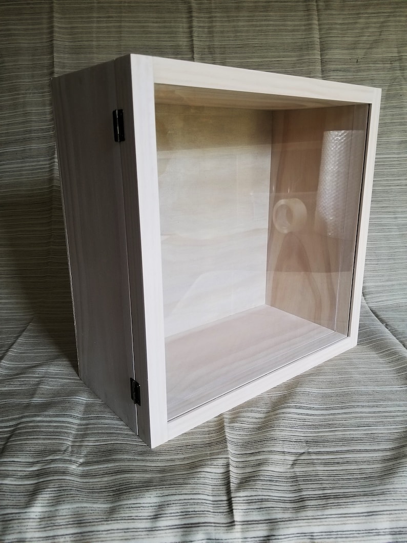 12 x 12 x 5 Wooden Shadow Box Display Case Hinged Glass Top Etsy