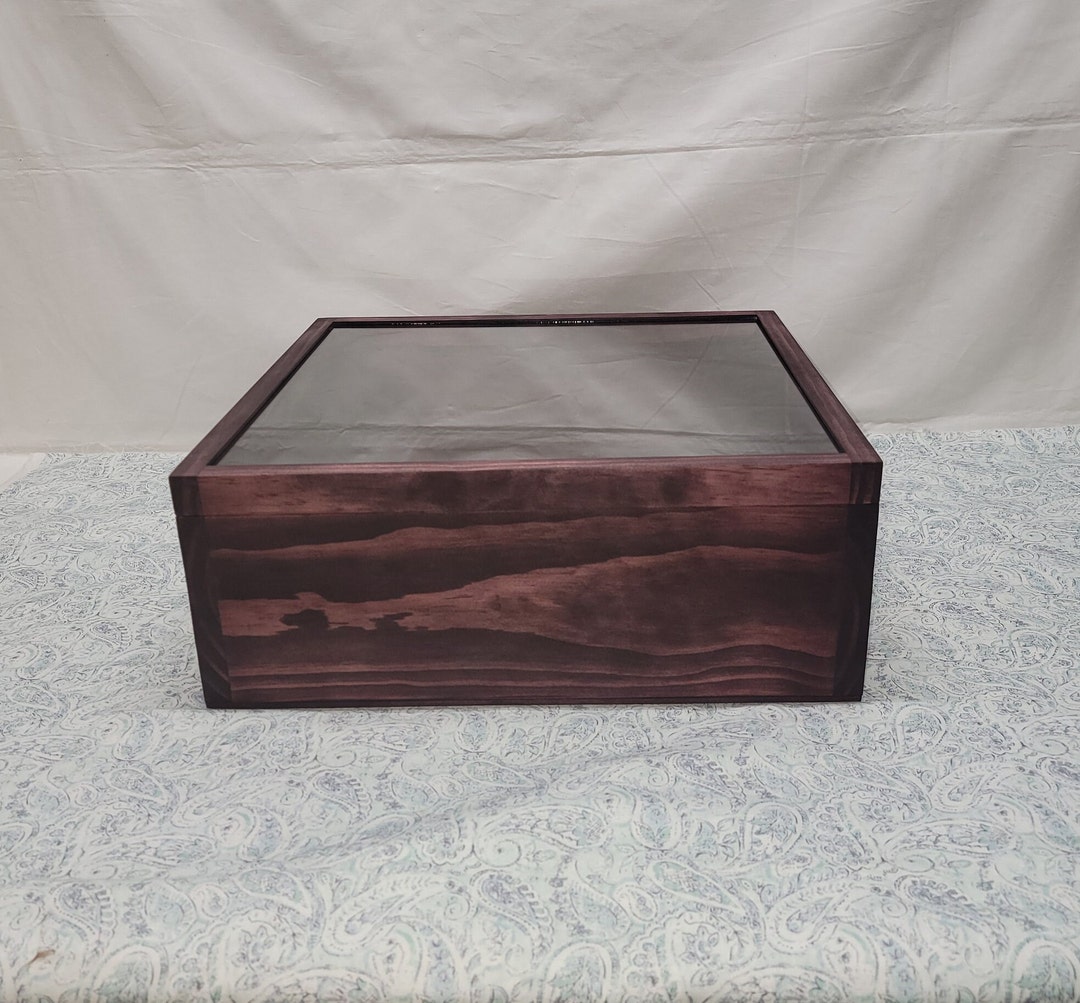 15 1/2 X 15 1/2 X 6 Wooden Shadow Box / Hinged Glass Lid / Display Case ...