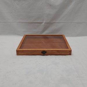 14 x 12 x 1 Wooden Shadow Box / Hinged Glass Lid / Display Case Box / Trinket Or Memorabilia Display / Thin Display Case