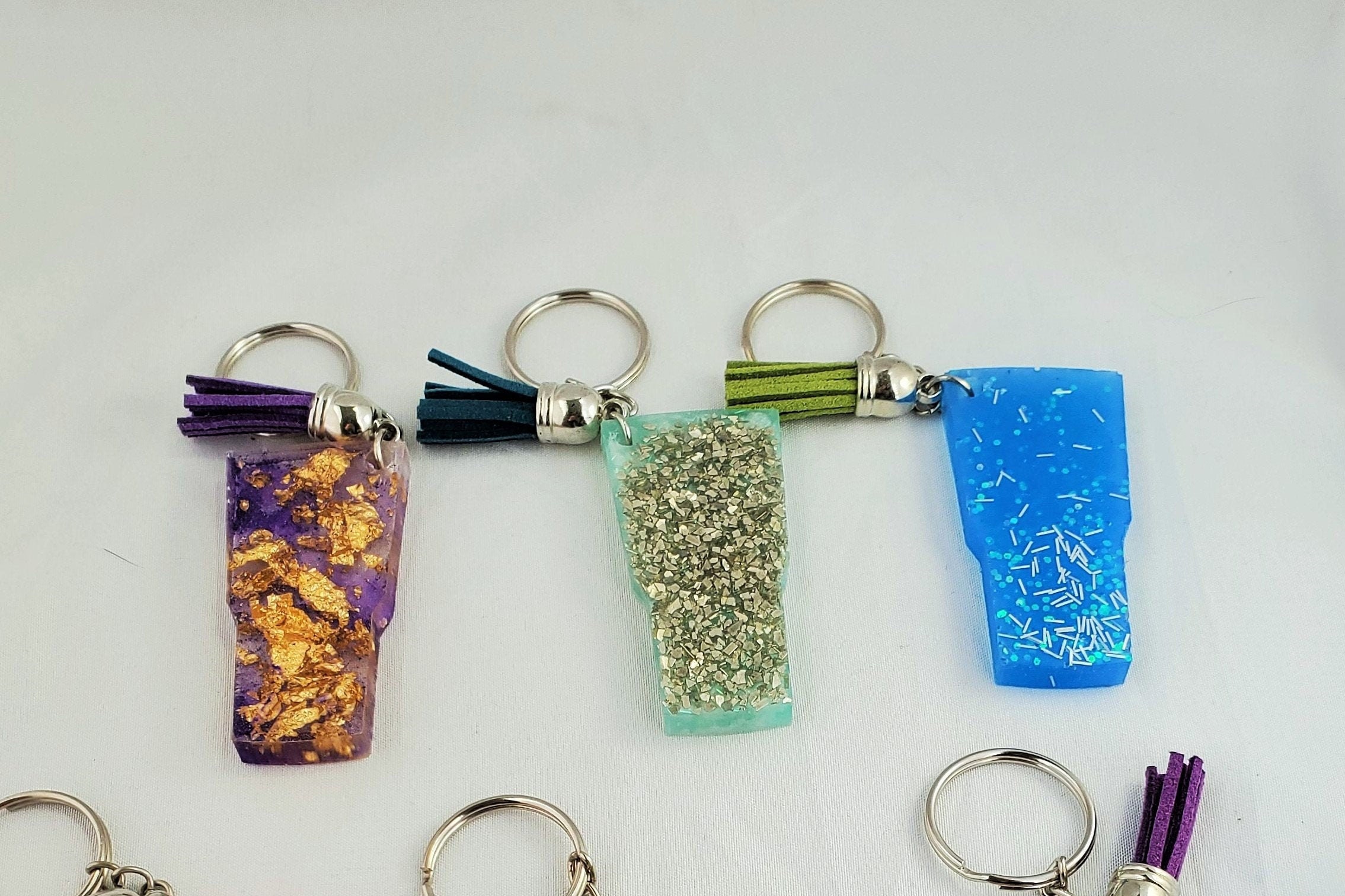 Choice of Resin Tumbler Key Chain with Tassel Purse Fob Bag Etsy