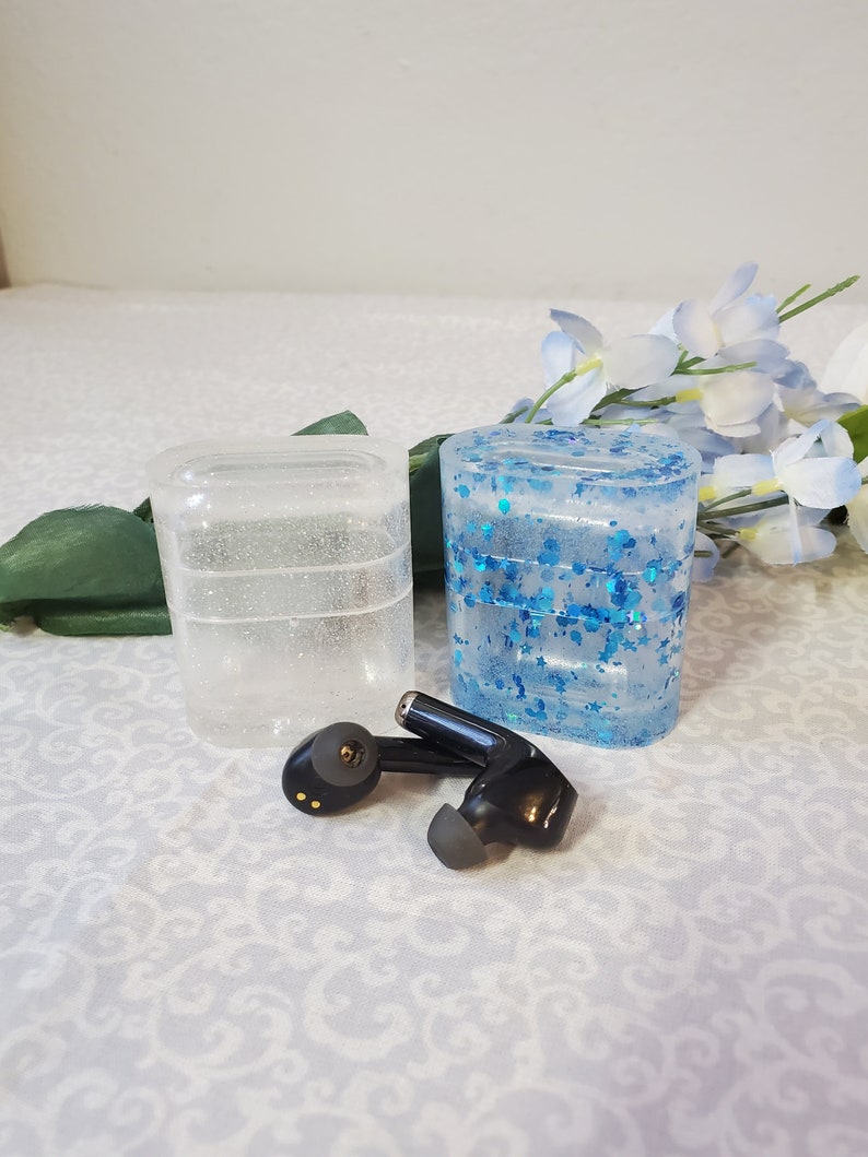 Choice of Resin Ear Plug Holder Earphone Case Blue Sparkle or Etsy