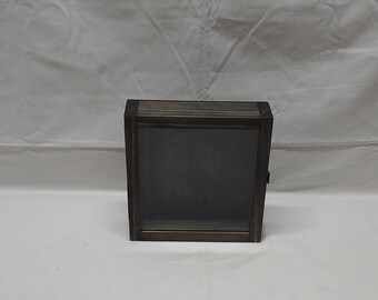 7 x 7 x 2 Wooden Shadow Box / Hinged Glass Lid / Display Case Box / Square Shadow Box / Decorative Home Decor / Keepsake Shadow Box