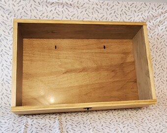 24 x 15 x 6 1/2 Wooden Shadow Box / Hinged Glass Lid / 2 Evenly Spaced Hooks Inside / Large Display Case / Large Shadow Box / Hat Display