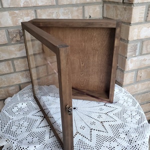 12 x 12 x 3 Wooden Shadow Box / Hinged Glass Lid / Ribbon Inside / Display Case Box