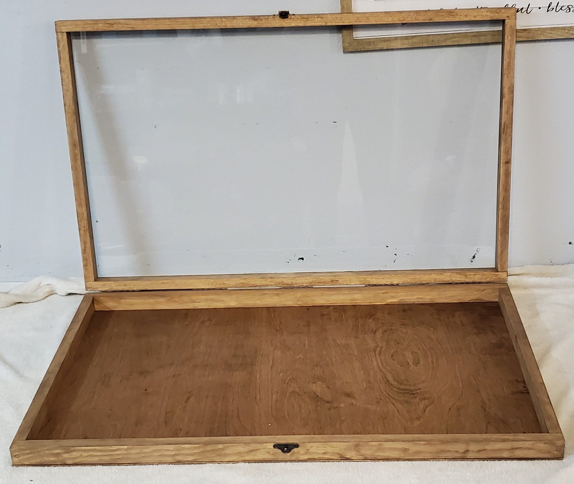 30 X 19 X 2 Wood Shadow Box / Hinged Glass Lid / Display Case Box ...