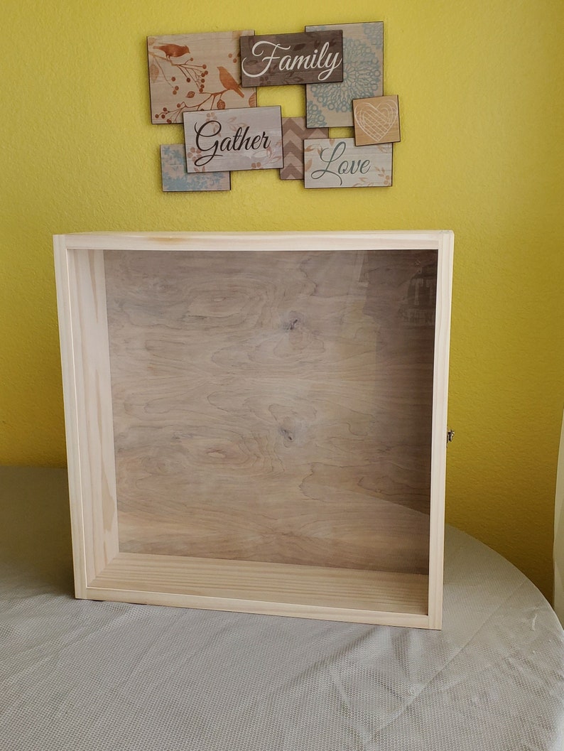 20 x 20 x 5 Wooden Shadow Box with Hinged Glass Lid Display Etsy